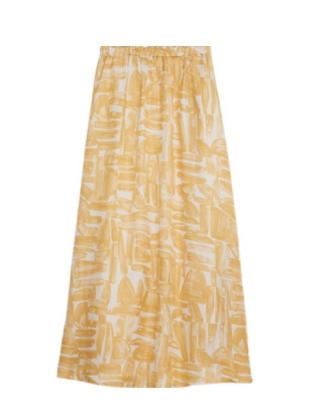 Banana Republic Linen-Viscose Yellow & White Abstract Maxi Skirt